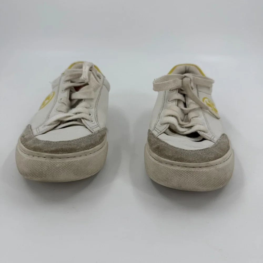 Tory Burch Bari Nappa Sneakers Womens 7 White Gray Leather Athletic Lace Up